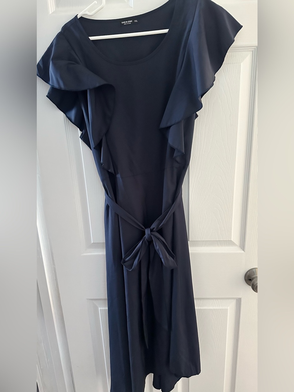 Navy Ruffle Sleeve Women’s Dress